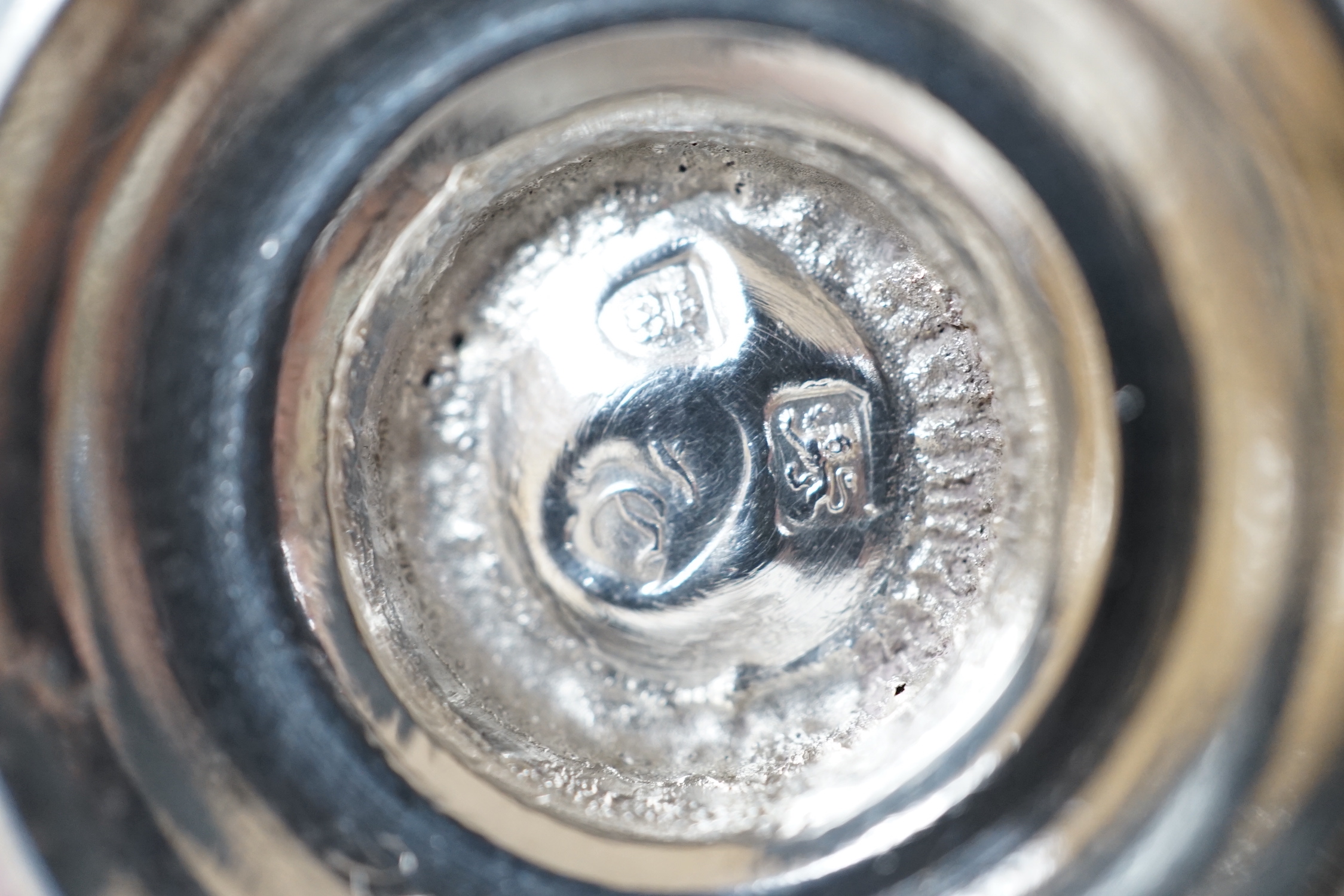 A George II silver baluster caster, makers mark obscured, London 1758, 11cm, 81 grams